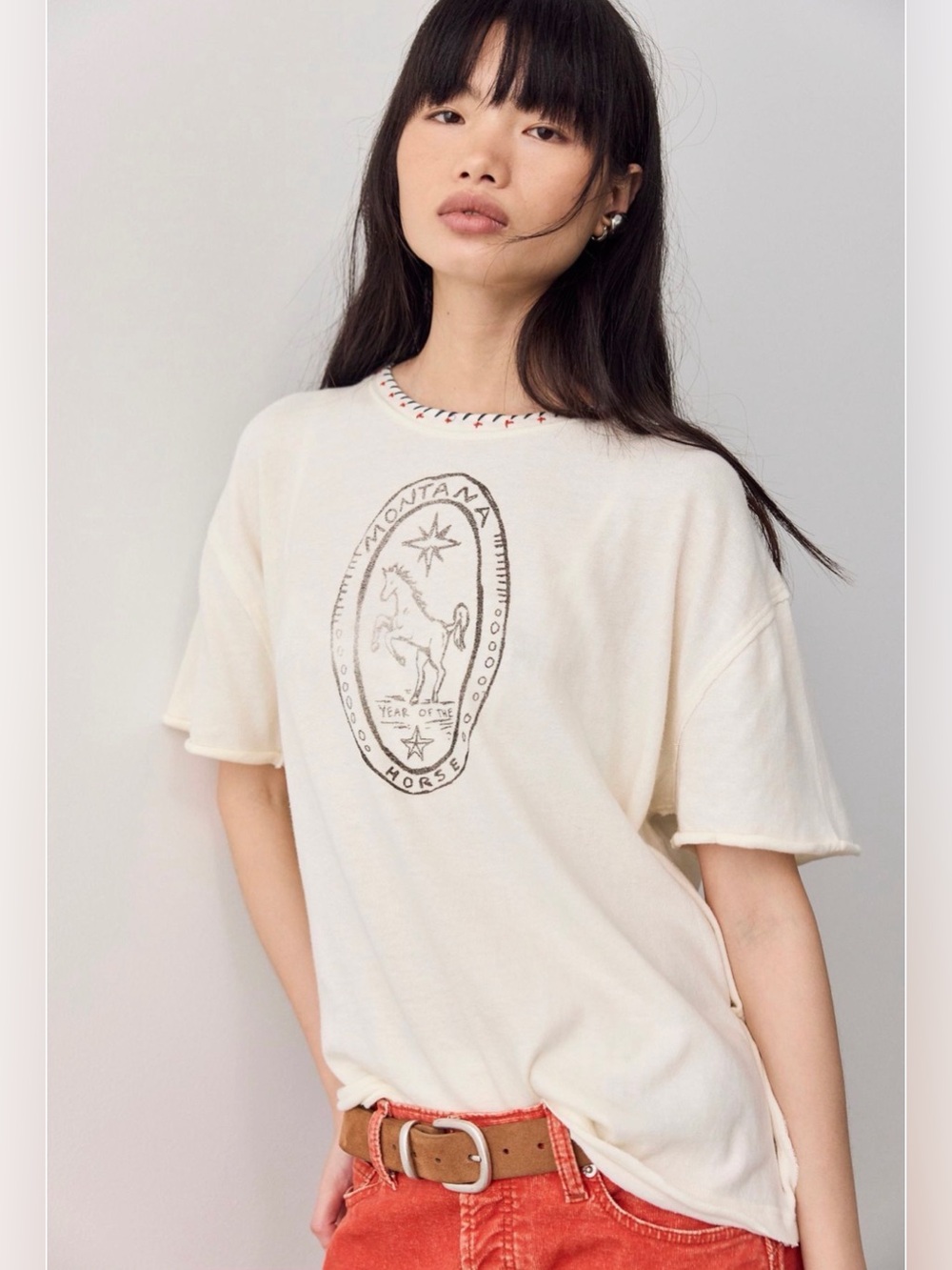 We The Free Oversized Embroidered Canyon Tee Montana White Size XL NWT